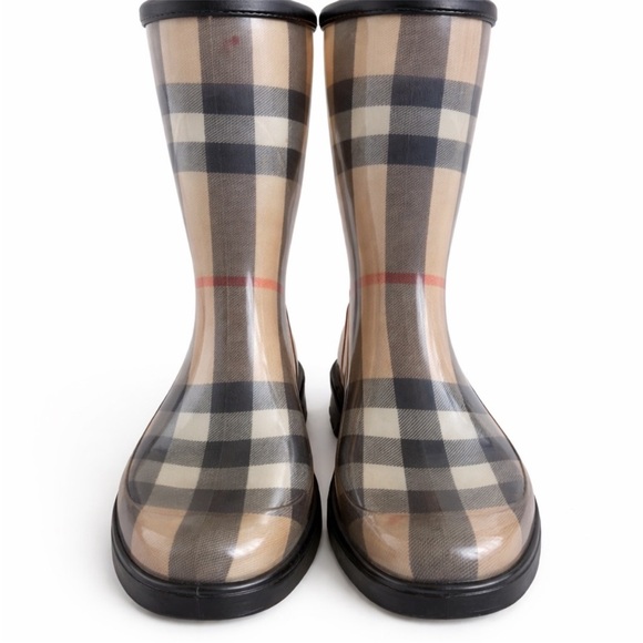 Burberry Shoes - Authentic Burberry Tan, Black, Red, & White Plaid Rain Boots